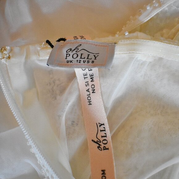 Oh Polly Embellished Long Sleeve Tulle Skirt Mini Dress Size 8 White Regular Cup - Picture 11 of 12